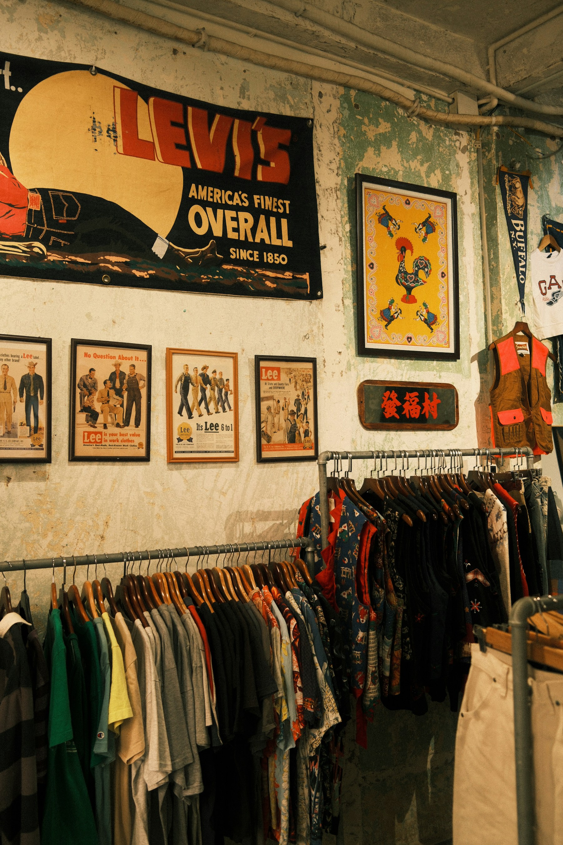 Vintage clothing displayed on racks